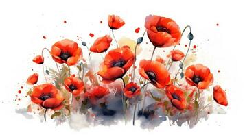 Watercolor Collection of Albanias Famous Poppy Flowers Generative AI photo