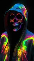 Rainbowcore Skull in a Hoodie A Grim and Neon Realistic Image Generative AI photo