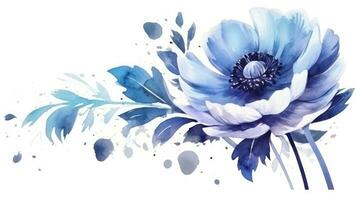 Soft Blue Anemone Arrangement in Modern Watercolor Style on White Background Generative AI photo