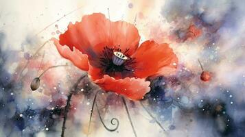 Watercolor Collection of Albanias Famous Poppy Flowers Generative AI photo