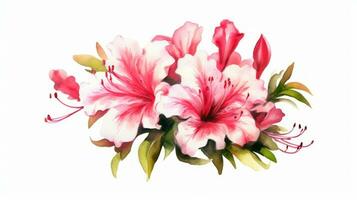 Bright Pink Azalea Bundle in Modern Watercolor Style Isolated on White Background Generative AI photo