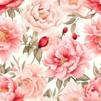 Watercolor Peonies in Full Bloom Generative AI photo