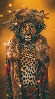 cómic estilo leopardo cazador en el selva generativo ai foto