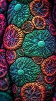 vívido colores de célula división un muy detallado electrón microscopio ver generativo ai foto