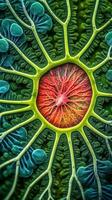 dentro un planta célula un vívido ver de cloroplastos debajo un electrón microscopio generativo ai foto