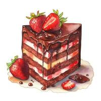 Decadent Chocolate Cake Slice Watercolor Illustration Generative AI photo