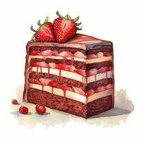 Decadent Chocolate Cake Slice Watercolor Illustration Generative AI photo