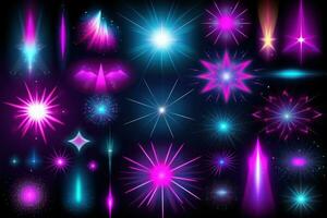Glowing Starburst Effects in Pink Purple and Blue Perfect for Backgrounds and Overlays Generative AI photo