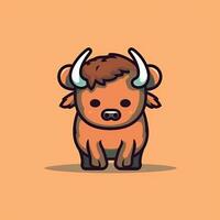 Simple and Cute Bison Outline in Cartoon Style on Clear Background Generative AI photo