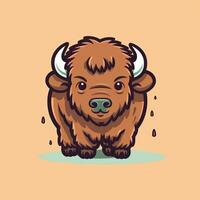 Simple and Cute Bison Outline Cartoon in Vector Style on Clear Background Generative AI photo