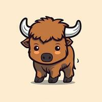 Simple and Cute Bison Outline in Cartoon Style on Clear Background Generative AI photo