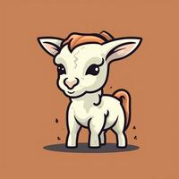 Simple and Cute Goat Cartoon Outline on Clear Background Generative AI photo