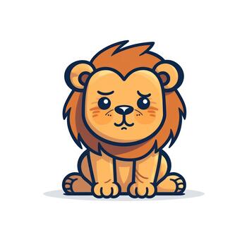 Simple and Cute Lion Outline in Cartoon Style on Clear Background Generative AI photo