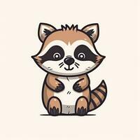 Adorable Raccoon Cartoon Outline Design on Clear Background Generative AI photo