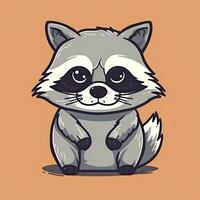 Simple and Cute Raccoon Outline in Cartoon Style on Clear Background Generative AI photo