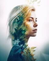 Spectacular Double Exposure of a Beautiful Woman and Colorful Nature photo