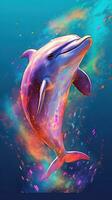 Dolphin in Holographic Color Style Generative AI photo