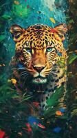 ComicStyle Jaguar Hunter in the Jungle Generative AI photo