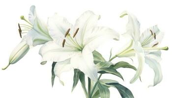 Modern Style Lily Collection on Crisp White Background  Isolated Watercolor Generative AI photo