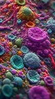 Vivid Colors of Adipose Cells Under the Microscope Generative AI photo