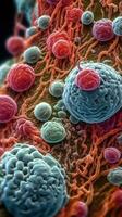 Vivid Colors of Adipose Cells Under the Microscope Generative AI photo