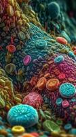 Vivid Colors of Microscopic Bacteria Viewed Through an Electron Microscope Generative AI photo