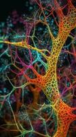 Vivid Colors of Microscopic Nerve Cells Viewed through an Electron Microscope Generative AI photo