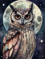 Fantasy Night Sky with Realistic Owl and Huge Half Moon photo