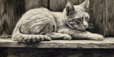 Industrial Farmhouse Style Cat Pencil Drawing Generative AI photo