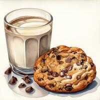 Indulge in a Delicious Chocolate Chip Cookie and Milk Pairing Generative AI photo