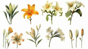 Beautiful Senegal Flower Collection in Watercolor on a Clean White Background with Sharp Lines and Centered View Generative AI photo