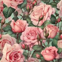 Scattered Pink Roses on Pastel Watercolor Background photo