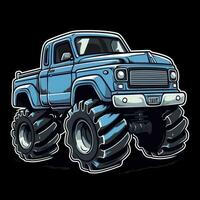 Blue Monster Truck Sticker Graphic with White Border and Black Outline photo