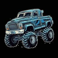 Blue Monster Truck Sticker Graphic with White Border and Black Outline Generative AI photo