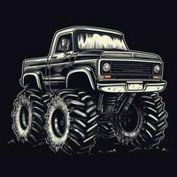 Black Monster Truck Sticker Graphic with White Border Outline photo