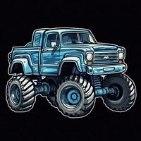 Blue Monster Truck Sticker Graphic with White Border and Black Outline Generative AI photo