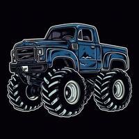 Blue Monster Truck Sticker Graphic with White Border and Black Outline Generative AI photo