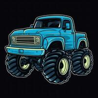 Blue Monster Truck Sticker Graphic with White Border and Black Outline Generative AI photo