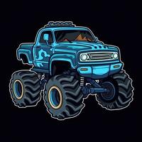 Blue Monster Truck Sticker Graphic with White Border and Black Outline Generative AI photo