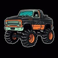 Colorful Monster Truck Sticker Graphic with White Border Outline photo