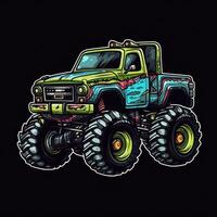 Colorful Monster Truck Sticker Graphic with White Border Outline photo