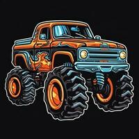 Colorful Monster Truck Sticker Graphic with White Border Outline photo