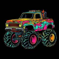 Colorful Monster Truck Sticker Graphic with White Border Outline photo