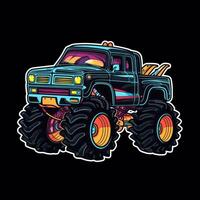 Colorful Monster Truck Sticker Graphic with White Border Outline photo