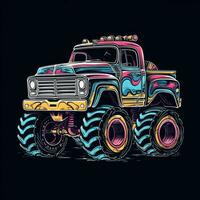 Colorful Monster Truck Sticker Graphic with White Border Outline photo