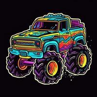 Colorful Monster Truck Sticker Graphic with White Border Outline photo