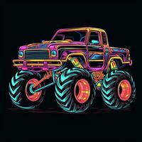 Colorful Monster Truck Sticker Graphic with White Border Outline photo