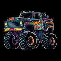 Colorful Monster Truck Sticker Graphic with White Border Outline photo