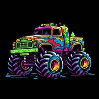 Colorful Monster Truck Sticker Graphic with White Border Outline photo