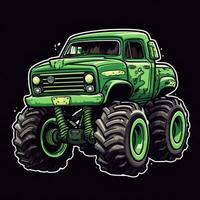 Green Monster Truck Sticker Graphic with White Border Outline photo